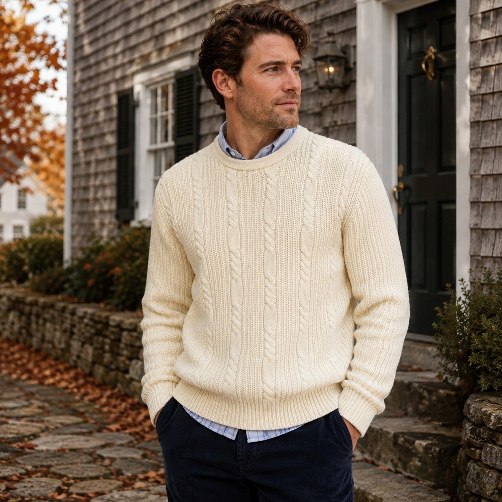 Vintage 90s Gitano Cable Knit Fisherman Sweater Ivory Cream Men's M Hong Kong